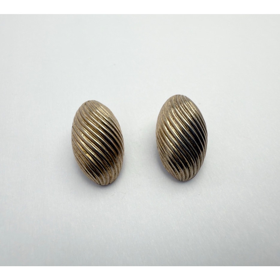 Vintage 50s Marino Silver Tone Ribbed Dome Clip On Earrings Mid Century
